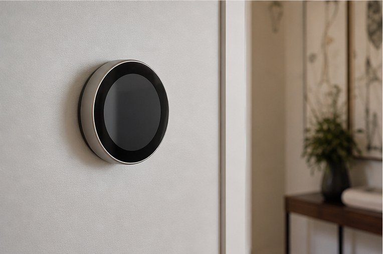 Smart Wi-Fi thermostat installed on a home wall